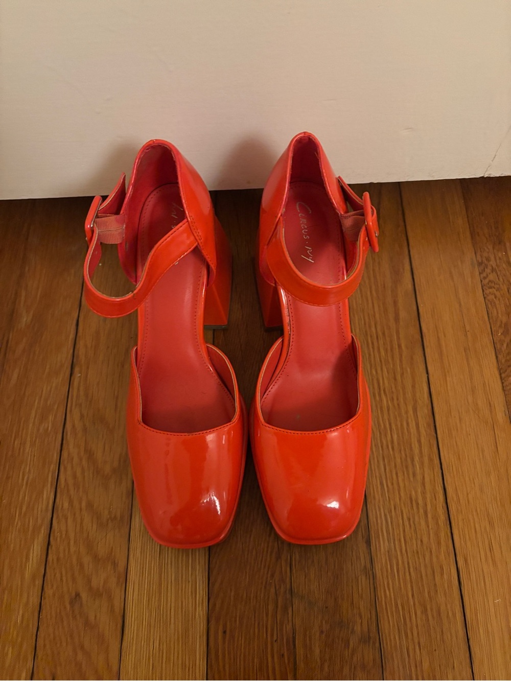 Sam Edelman Circus Orange Patent Block Heel Mary Jane